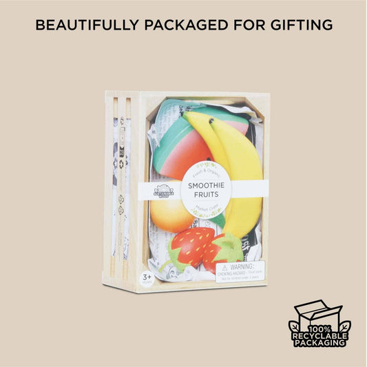 NevalandToys Wooden Toy Fruit Crate Set Montessori Pretend Play Kitchen Food Toys for Kids