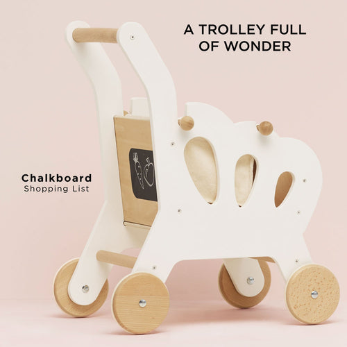 NevalandToys Wooden Kids Shopping Trolley Montessori Role Play Toy for Toddlers